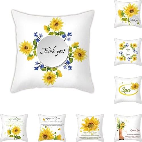 Sunflower Print Cotton Flax Thorw Pillowcase Summer Farm Theme Cushion Cover Home Sofa Car Cafe Bar Decorative 45X45CM