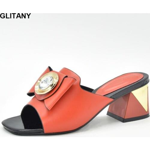 Italian mid-heeled shoes with decorative hardware for comfortable banquets, party shoes, African party shoes