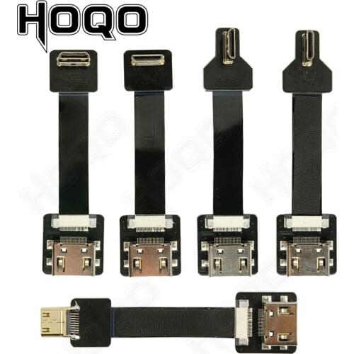 HDMI-Compatible 5cm 10cm short ultra thin 90 Degree UP/Down Right Angle Mini HDMI Male to HDMI Female Ribbon Cable flexible Cord