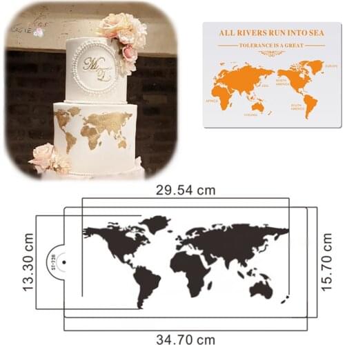 World Map Design Cake Stencil Plastic Cake Border Stencils Diy Drawing Lace Template Cake Mold Cake Decorating Tool Template
