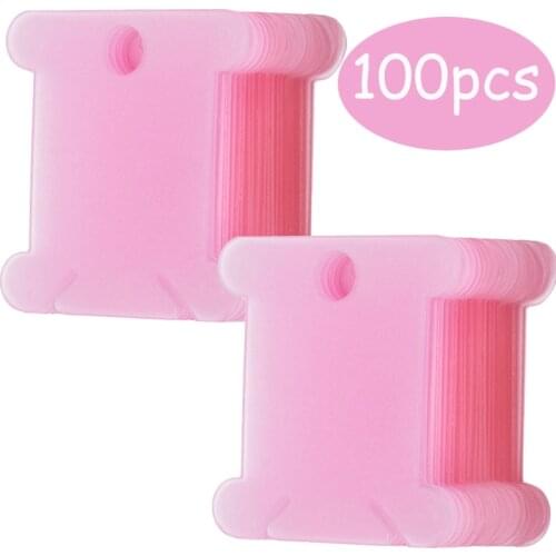 KAOBUY 100 Pcs Pink Plastic Thread Bobbins Spool Thread Card For DIY Cross Stitch Embroidery Thread Bobbins Organizer