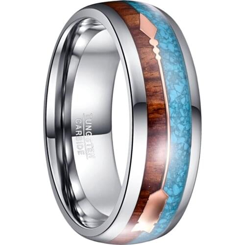 8mm Width Tungsten Steel Mens Ring Veneer Rose Gold Color Arrow Fully Polished Inner Dome Tungsten Carbide Ring