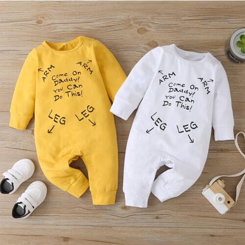Newborn Onesies Baby Casual Solid Color Letter Cotton Jumpsuits Baby Boys and Girls Baby Walker fall Romper 0-18M