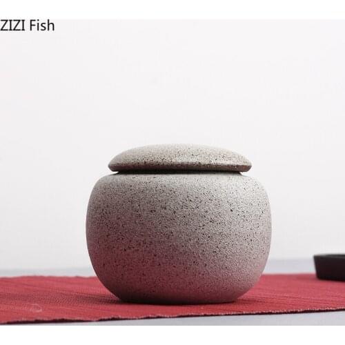 Small Ceramic Storage Jar Retro Stoneware Tea Cans Portable Car Travel Tea Storage Cans Japanese Home Kitchen Storage Tools
