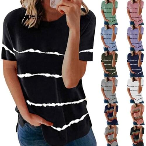 Fashion Womens T-Shirt New Oversized Women clothing Striped Tee Shirt Loose Printed O-Neck T-Shirts Top women 2021 Big size 5XL