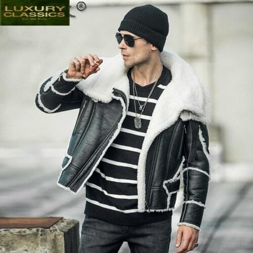 100% Natural Shearling Jacket Men Clothes 2021 Streetwear Real Fur Coat Man Moto Biker Slim Genuine Leather Jackets 735