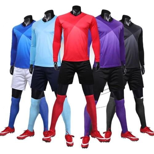 Men long sleeve purple soccer jerseys set football uniform blue soccer shirt adult runuing sport jersey customized name number