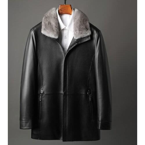 Genuine Leather Down Jacket Mens Long Type Coat Mink Lapel Jacket Winter Clothes