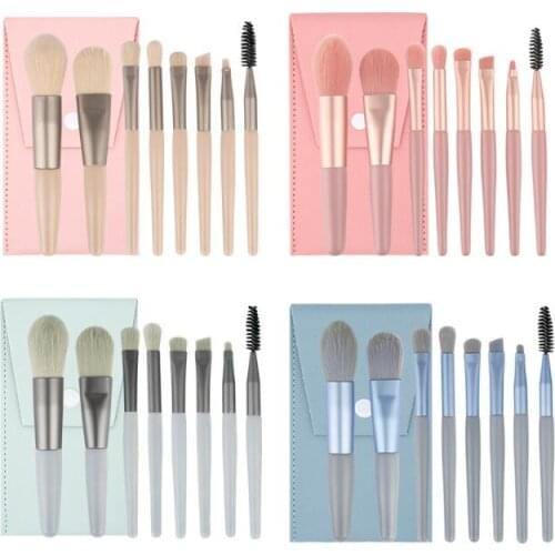 40Set/Lot 8Pcs/Set PU Bag Highlight Makeup Brush Set Beginner Mini Portable Fur With Matte Handle Cosmetic Tools HA2433