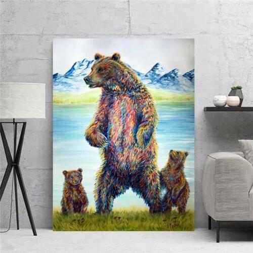 Wall Art Happy Bear Familyily Canvas Paintings Home Decor HD Printed Colorful Poster Living Room Modular Animal Pictures Framed