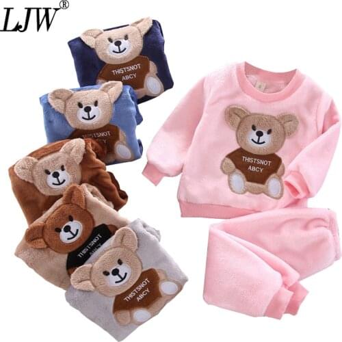 Baby Boy Girl Clothes Pajamas Set Flannel Fleece Toddler Child Warm Catoon Bear Sleepwear Kids Home Suit Winter Fall Spring 1-5Y