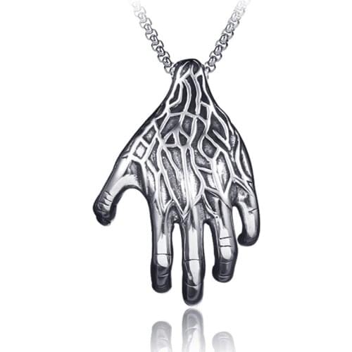 Devil Hell Skull Hand Stainless Steel Pendant Vintage Punk Gothic Skeleton Claw Necklace for Men Personality Jewelry Gift LN3025
