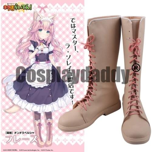 Nekopara Vol. 4 Neko to Patissier no Noel Nekoparaiten Catgirl Fraise Cosplay Shoes Knee-High Lace-Up Boots S008
