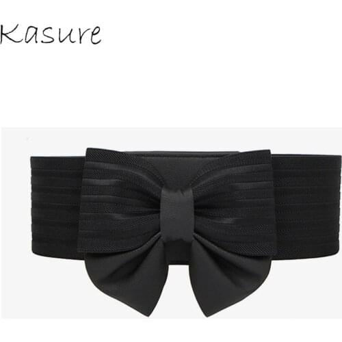 Kasure High Elastic Wide Waist Belt For Women Girls Big Bow Waistband Female Coat Dress Accessories