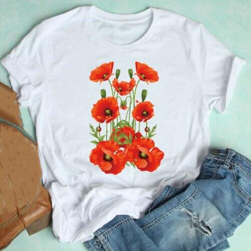 Women Short Sleeve Floral Flower Fashion Sweet Elegant 90s Valentine Clothes Print Tshirt Female Tee Top Graphic T-shirt
