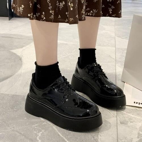 British Style Round Toe Womens Shoes Platform Black Flats Autumn Casual Female Sneakers Ladies' Footwear Oxfords All-Match