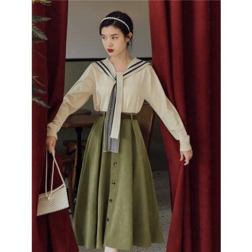 2020 new fashion womens clothing Vintage Full Sailor Collar shirt women two piece outfits for women