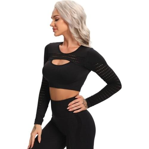 Womens t-shirts Seamless Crop Top Long Sleeve Workout Sportswear Fitness Yoga Top Sports Athletic Gym Running Sexy Clothing