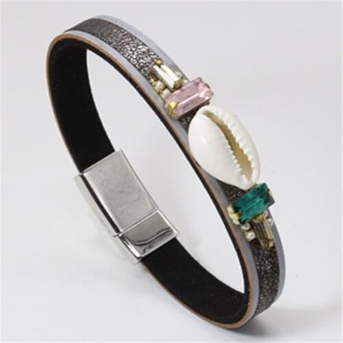 Crystal Cowrie Shell Bracelets for Women PU Leather Bracelets Women Fashion Girl Bangle Female Summer Beach Jewelry