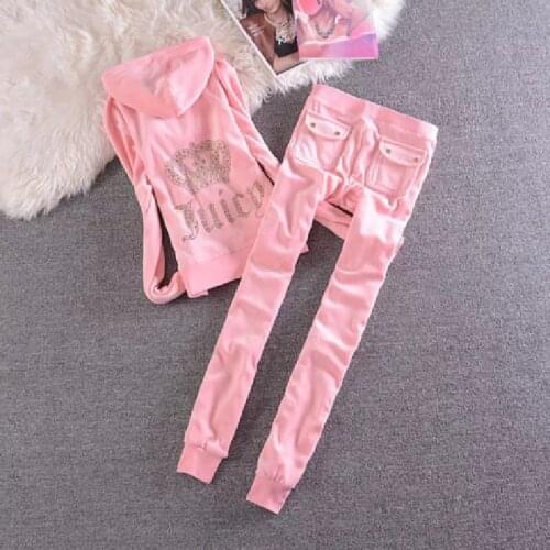 2021 Womens Elegant Velvet Tracksuit Two Piece Set Women Sexy Hooded Long Sleeve Top And Pants Bodysuit Suit