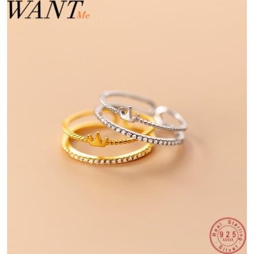 WANTME Real 925 Sterling Silver Sweet Pave Zircon Princess Wedding Crown Opening Ring for Women Romantic Engagement Jewelry Gift