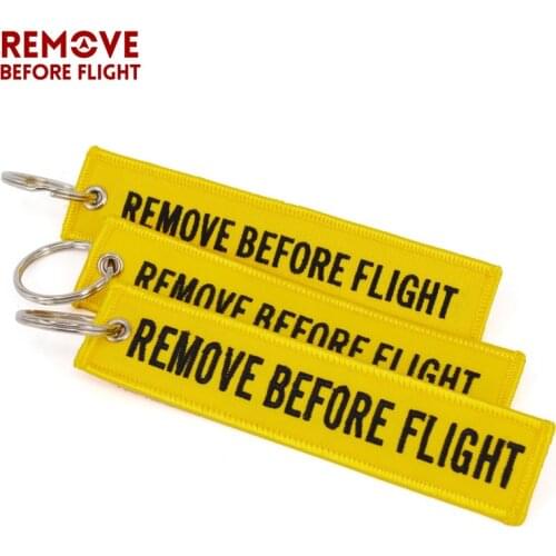 10 PCS/LOT Remove Before Flight llavero mujer Wholesale Yellow Embroidery OEM Key Chian Jewelry Aviation Gifts Keychain Chaveiro