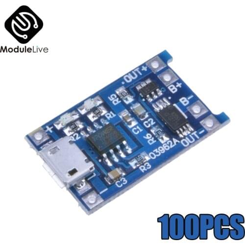 100PCS Micro USB 5V 1A 18650 TC4056A Lithium Battery Charger Module Charging Board With Dual Functions Led Indicator