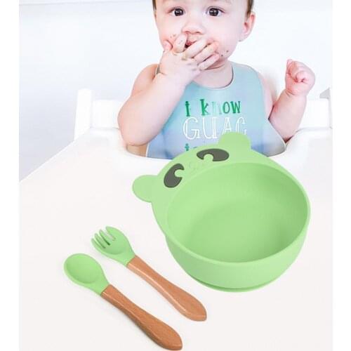 3Pcs/Set Creative Kids Bowl Cartoon Shape Suction Cup Bottom BPA Free Children Bear Shape Dining Bowl Spoon Fork for Toddler