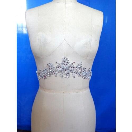 39*9cm Sew on silver rhinestones applique handmade crystals/beads/gem stones patches for dress