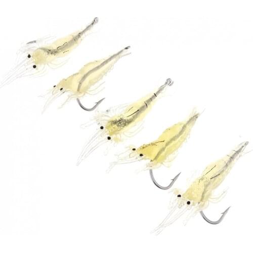 5pcs/lot Soft Shrimp Fishing Lures Artificial Crankbaits With Glow Hook Swivels Tackle