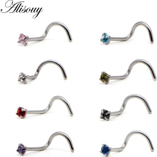 Alisouy 1PC Steel Nose Piercings Nose rings Earring Piercing Tiny round crystal Earrings Nose Rings Body Jewelry Piercings