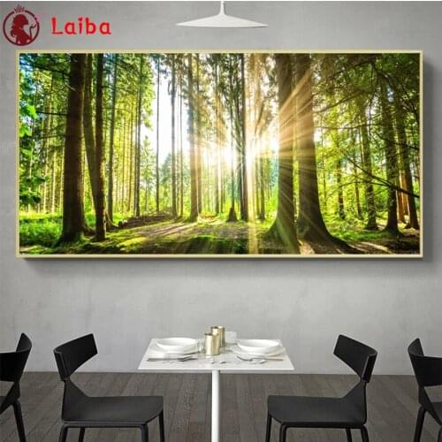 DIY Diamond Painting Natural scenery forest trees sunlight Diamond Mosaic Full Drill Square round Cross Stitch Handmade Hobby
