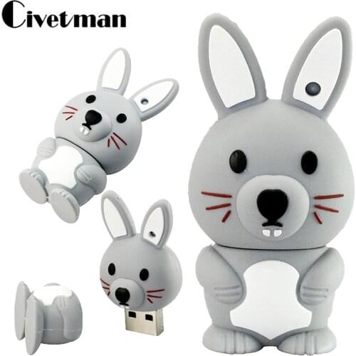 Animated USB Flash Drive 128GB Pen Drive Gray Rabbit Memory Stick 4GB Pendrive 8GB 16GB 32GB 64GB Cartoon 256GB U Disk