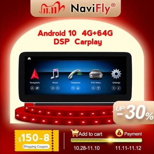 NaviFly Android 10 Car Multimedia Player Navigation GPS for Benz C Class W205/GLC-Class X253/V-Class W446 2015-2018 NTG 5.0