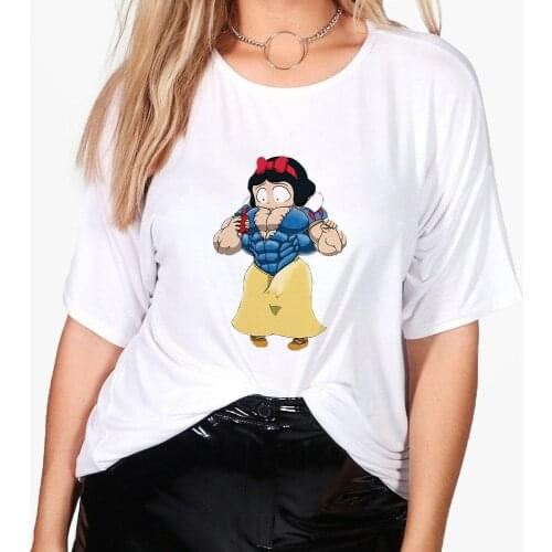 Funny Muscle Snow White Print Tshirt Disney Princess Spoof Women T Shirt Fashion Novelty 2021 Streetwear Female Shirt Summer