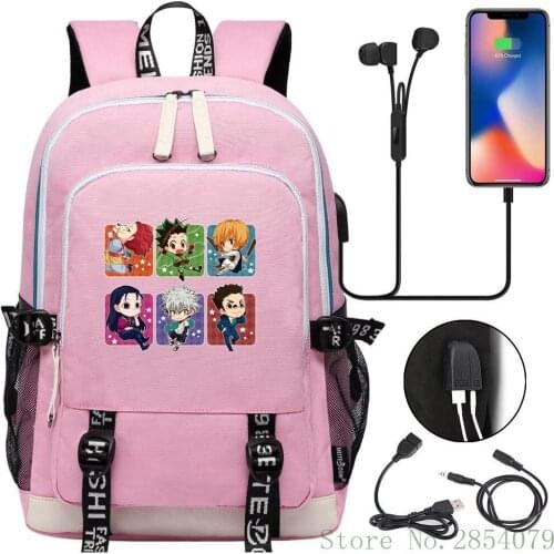 HUNTERxHUNTER GON·FREECSS USB Backpack Laptop Bags Fashion Men Women Outdoor Travel Shoulder Bags Boys Girls Schoolbag Bookbag