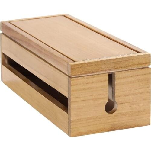 Cable Management Box Wooden Cord Organizer Box for Extension Cord Power Stripe Surge Protector Wire