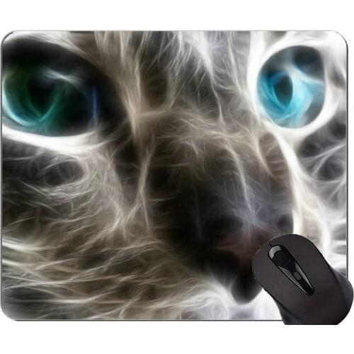 Mouse Pad with Stitched Edge,Kitten fractal cat eyes blue Non-Slip Rubber Base Mousepad