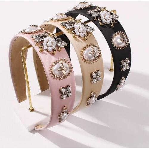 Lalynnly Fashion Bee Big Simulated Pearl Hair Bands For Women Vintage Rhinestone Jewelry Accessories Hair Headpieces Gifts F2396