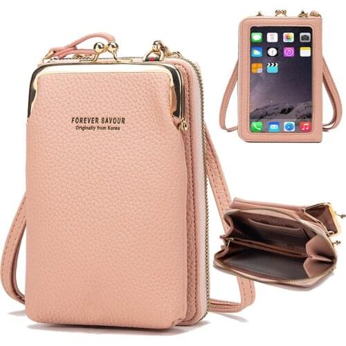 Fashion Women Phone Crossbody Bag PU Leather Mini Shoulder Messenger Bag Transparent Large Capacity Travel Portable Coin Purse
