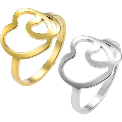 Fashion Stainless Steel Heart Ring Silver and Gold Hot Rings for Lovers Wedding Jewelry Gifts