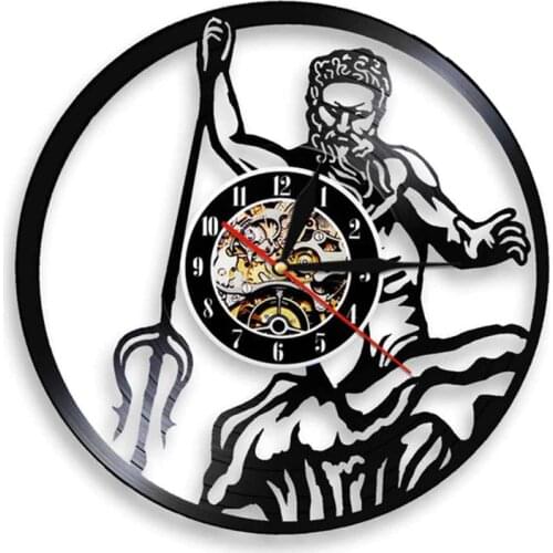 Poseidon Greek Mythology Neptune God Silhouette Wall Clock Vintage Vinyl Record Clock Myth Greece Handmade Wall Art Decor