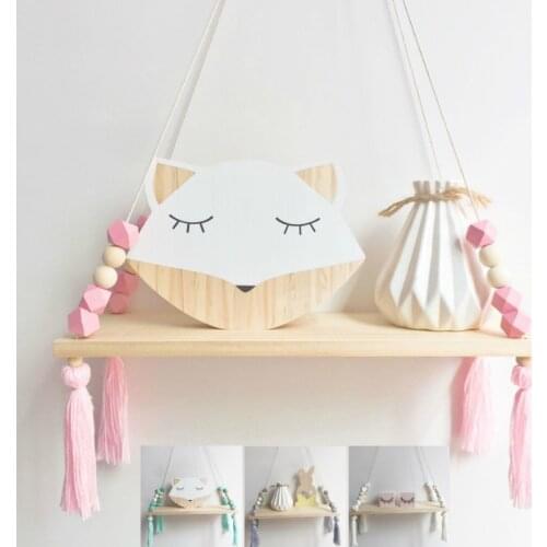 Nordic Nursery & Kids Decor Tassels Storage Shelf Rack Wall Hanging Wood Toys Model Baby Kid Room Furnish Artic Home Decoration