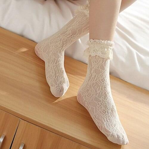 Japanese Kawaii Women White Lace Ankle Socks Lovely Ladies Princess Frilly Sock With Lace Retro Lolita Ruffle Socks Cute