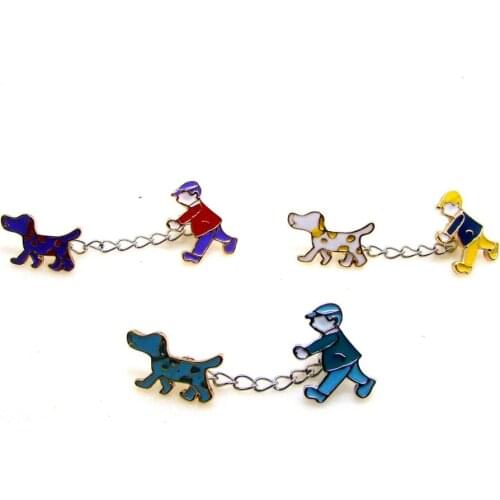 New alloy metal people walks the dog charm chain combined collar pin brooch fashion ornament jewelry accessories 60sets lotx fre