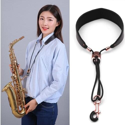 Adjustable Saxophone Neck Strap Leather Sax Strap Metal Hook for Tenor/ Soprano/ Alto Saxophones Clarinet Strap Black Hot Sale