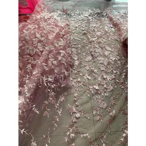 Pink ST02# 5yards/Lot Elegent London Floral Embroidery Tulle Mesh French Lace Fabric For Sawing Wedding Bridal Dress/Occasion