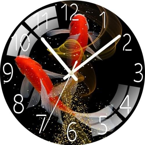 Lucky Fish Clocks Wall Clock Living Room NordicHousehold Fashion Glass Punch-free Light Luxury Silent Watch Simple Mute Quartz