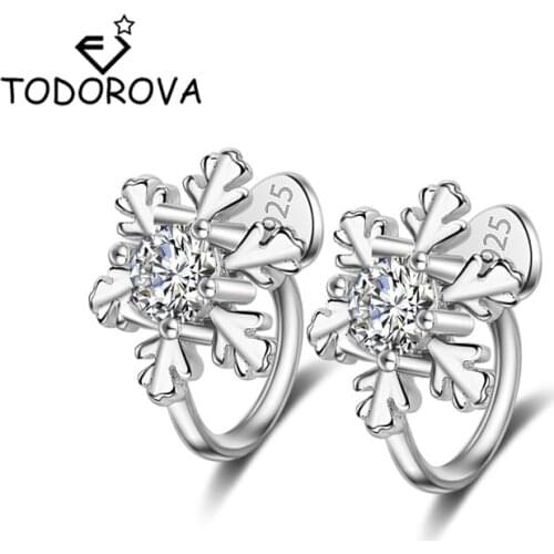 Todorova Fashion Snowflake Clip Earrings Without Piercing Ear Clip Cubic Zircon Ear Cuff Earirngs for Women Jewelry Accessories