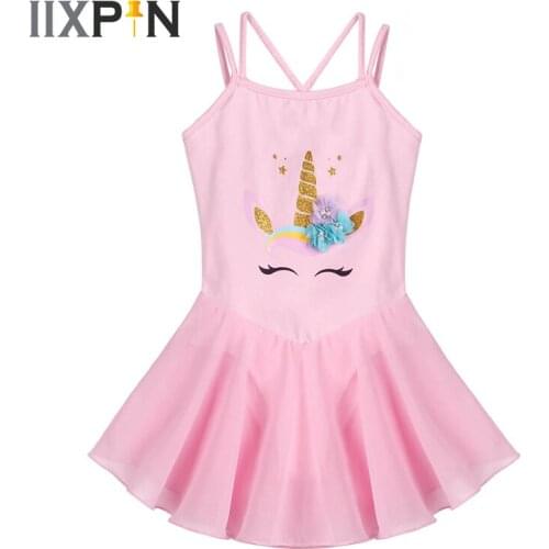 Kids Ballet Dance Gymnastics Leotard Dress Sleeveless Cartoon Horse Print Ballet Tutu Dress Girls Stage Ballrina Party Costumes